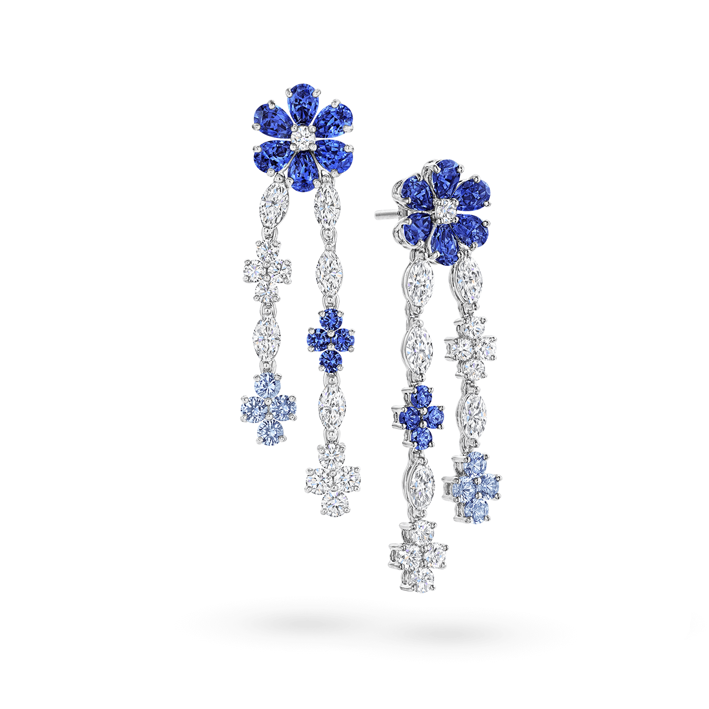 Forget-Me-Not蓝宝石钻滴耳环斜视图
