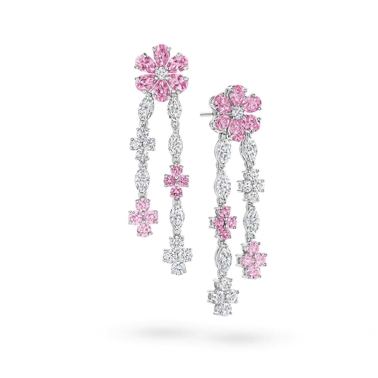 Forget-Me-Not粉色蓝宝石钻滴耳环斜视图